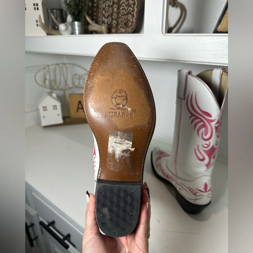 Durango Women’s Cowboy Boots Size 9.5 White Pink Western Boots Embroidered - Picture 7 of 7